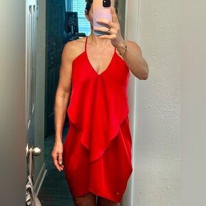 Red satin mini dress